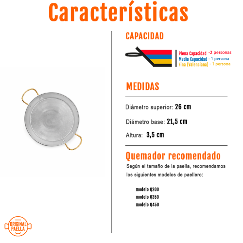paellera inox 26 cm características