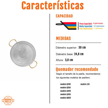 Paella inox valenciana de 30 cm características