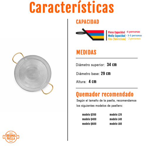 paellera inox 34 cm características