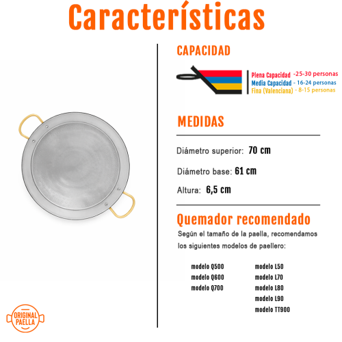 paellera inox 70 cm características