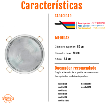 paella inox 80 cm características