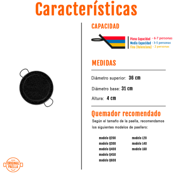 paellera para arroz 36 cm características
