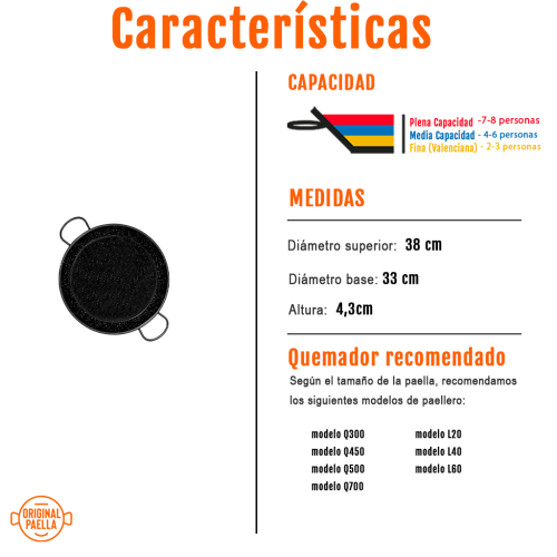Paellera esmaltada 38cm características