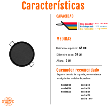 Paella esmaltada - 65 cm características