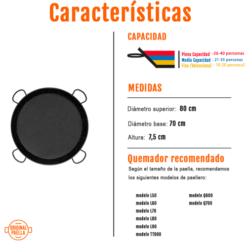 Paellera esmaltada 80cm características