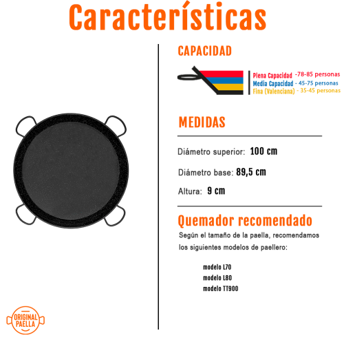 paellera esmaltada 100cm características