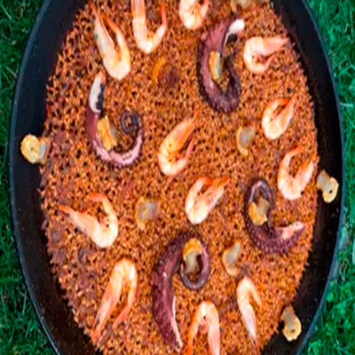Receta de @cherenayuso: Paella de pulpo, gambas y torreznos Receta de @cherenayuso: Paella de pulpo, gambas y torreznos