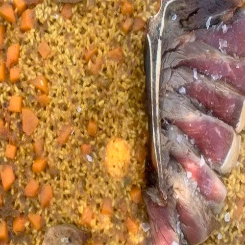 Receta de @cris_riceandmeal: arroz de chuletón de vaca vieja con foie y calabaza