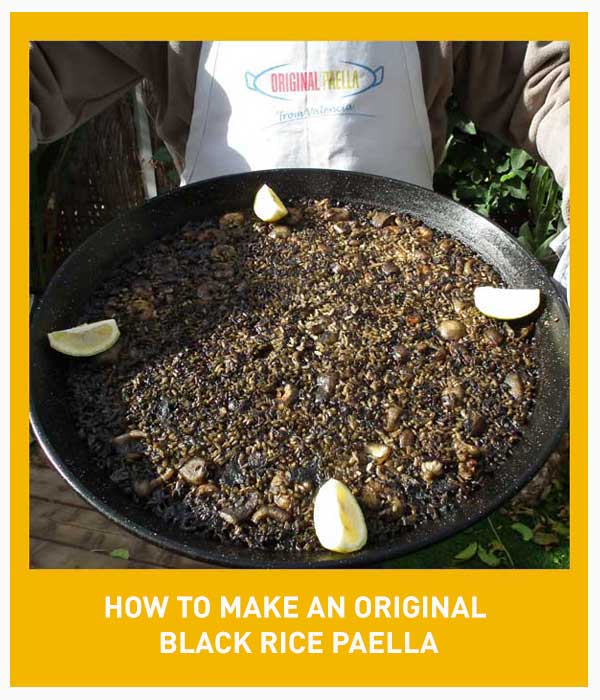 Original black rice Paella Recipe from Valencia step by step with photos, video and pdf download file from Valencia Spain