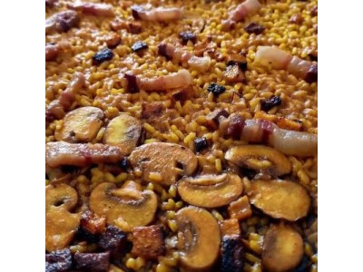 Receta de @virycheff: Arroz de panceta Ibérica, calabaza y portobello