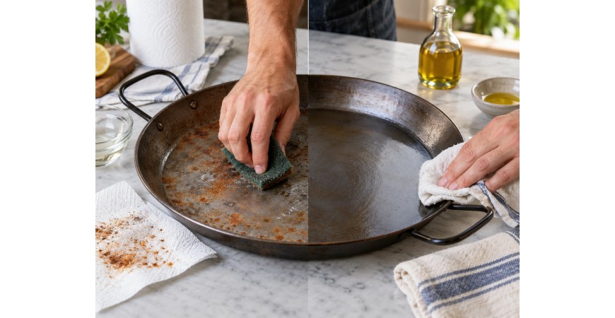 Como limpiar una paella quemada