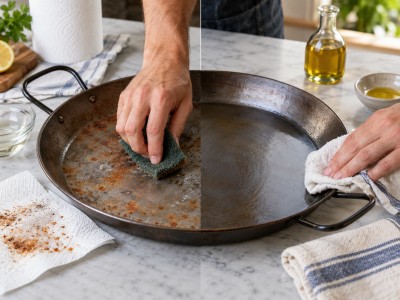 Como limpiar una paella quemada